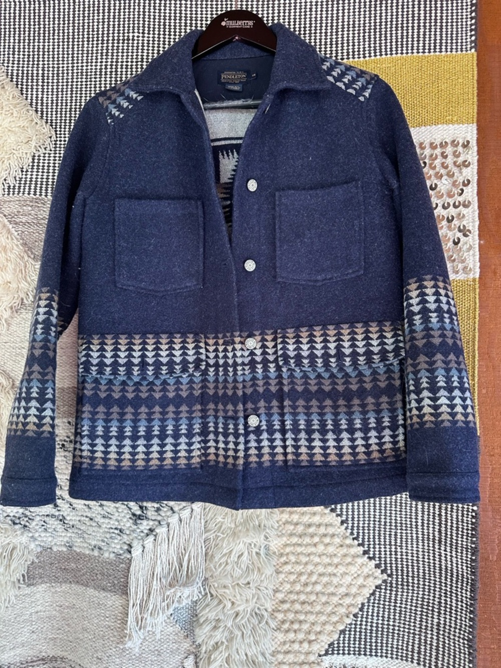 Pendleton Navy Blue Wool Jacket with Gold Logo Label